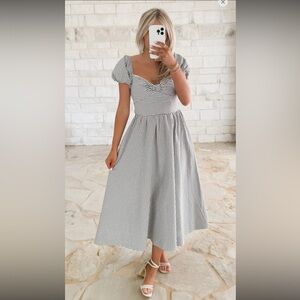 Elegant Blue and White Gingham Dress